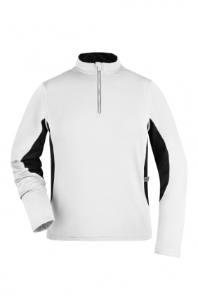 Tee-shirt respirant femme col zippé (blanc/noir)